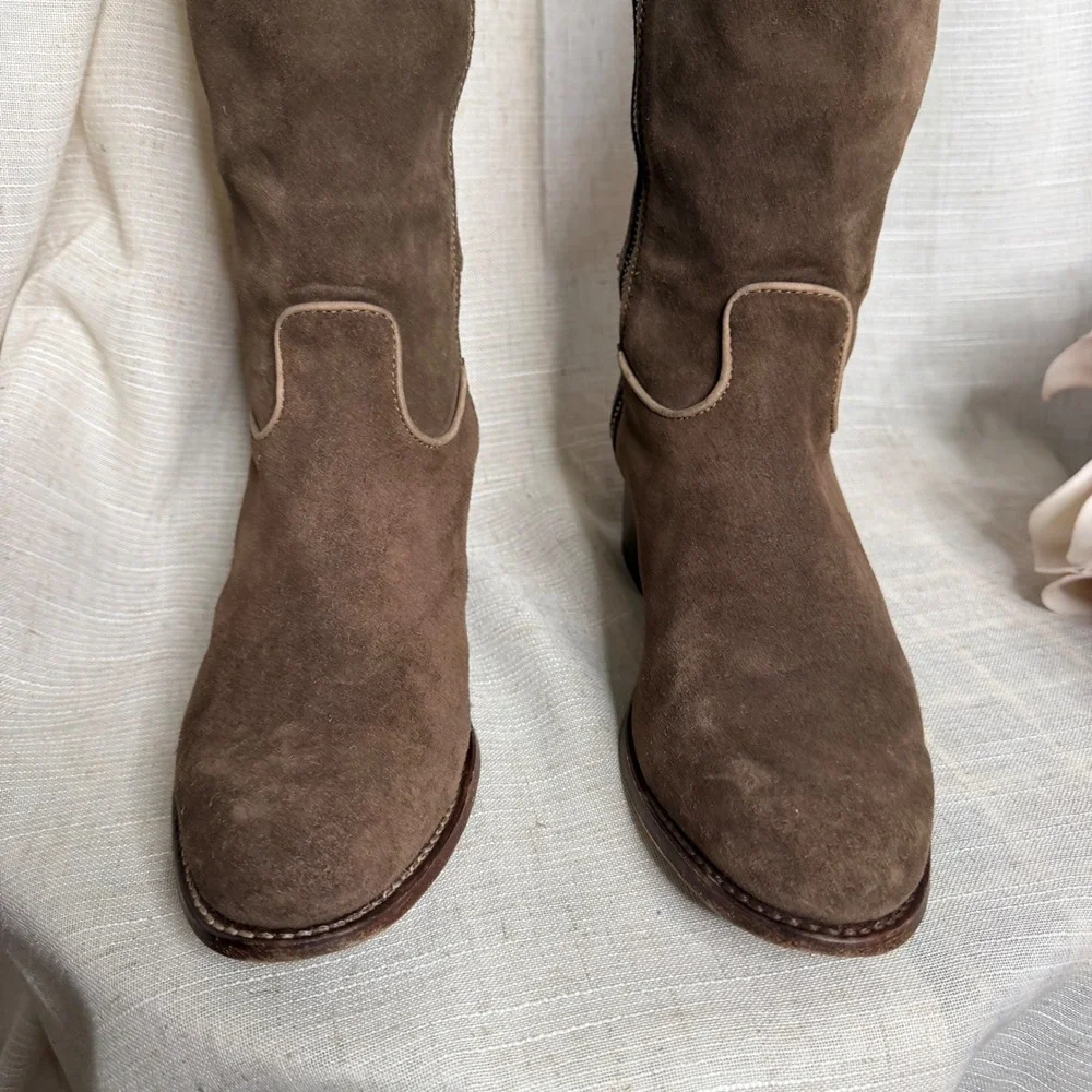 Two24 Ariat Suede Leather Tall Boots Heel Side Zip Brown Spain Women Shoe Size 8